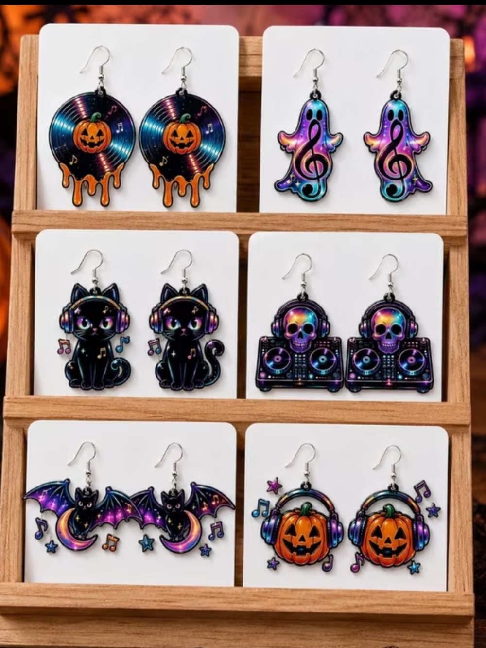 (A6) Set/6 Halloween Music Themed Earrings
